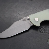 Hinderer XM-18 3.5"- NON FLIPPER- Bowie Edge- Working Finish Ti And Translucent Green G-10- Working Finish S45VN Steel Blade