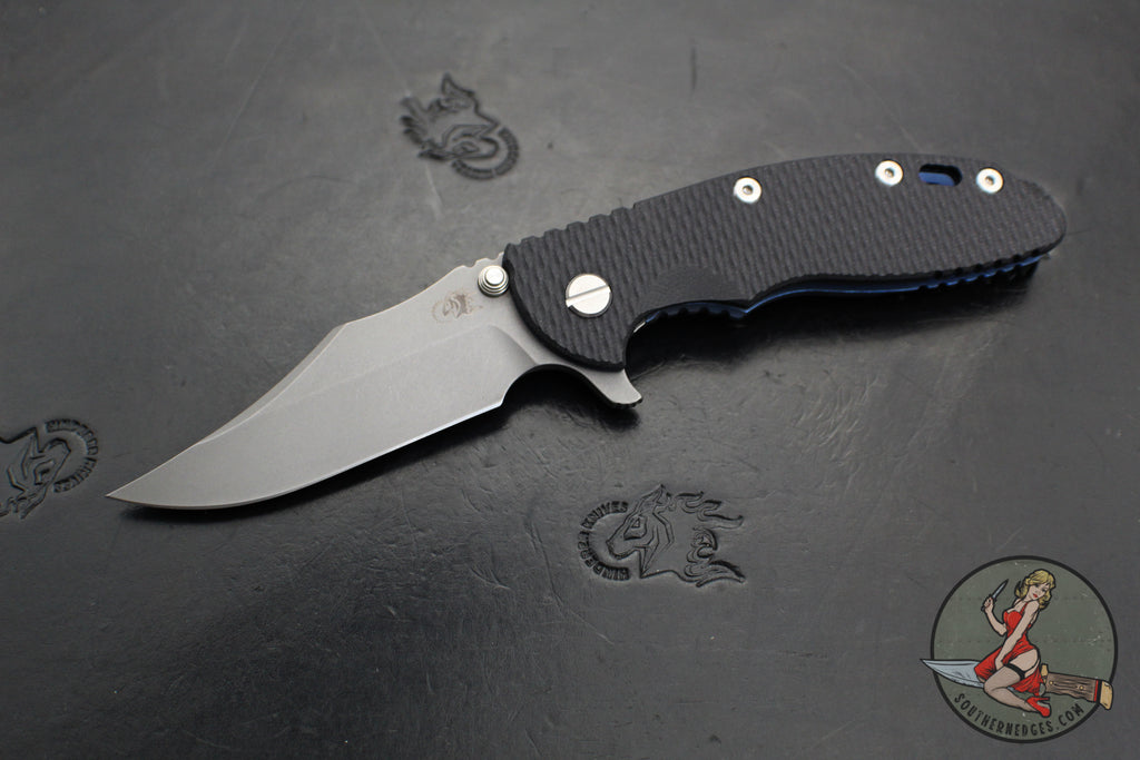 Hinderer XM-18 3.5"- Bowie Edge- Battle Blue Ti And Black G-10- Working Finish Finished S45VN Steel Blade