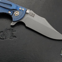 Hinderer XM-18 3.5"- Bowie Edge- Battle Blue Ti And Black G-10- Working Finish Finished S45VN Steel Blade