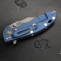 Hinderer XM-18 3.5"- Bowie Edge- Battle Blue Ti And Black G-10- Working Finish Finished S45VN Steel Blade