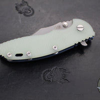 Hinderer XM-18 3.5"- Bowie Edge- Battle Blue Ti And Translucent Green G-10- Working Finish Finished S45VN Steel Blade