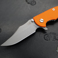 Hinderer XM-18 3.5"- Bowie Edge- Working Finish Ti And Orange G-10 Handle- Working Finish Finished S45VN Steel Blade
