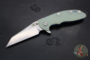 Hinderer XM-18 3.5"- Fatty Wharncliffe- Stonewash Blue Titanium And Translucent Green G-10 Handle- Stonewash Blade