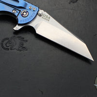 Hinderer XM-18 3.5"- Fatty Wharncliffe- Stonewash Blue Titanium And Translucent Green G-10 Handle- Stonewash Blade