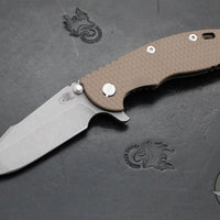 Hinderer XM-18 3.5"- Harpoon Spanto- Battle Bronze Titanium And FDE G-10 Handle- Working Finish S45VN Steel Blade