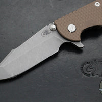 Hinderer XM-18 3.5"- Harpoon Spanto- Battle Bronze Titanium And FDE G-10 Handle- Working Finish S45VN Steel Blade