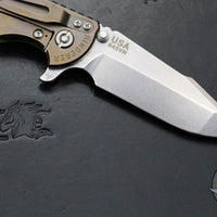 Hinderer XM-18 3.5"- Harpoon Spanto- Stonewash Bronze Titanium And OD Green G-10 Handle- Stonewash S45VN Steel Blade