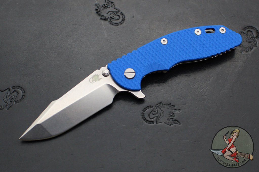 Hinderer XM-18 3.5"- Harpoon Spanto- Stonewash Titanium And Blue G-10 Handle- Stonewash S45VN Steel Blade