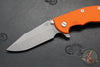 Hinderer XM-18 3.5"- Harpoon Spanto- Working Finish Titanium And Orange G-10 Handle- Working Finish S45VN Steel Blade