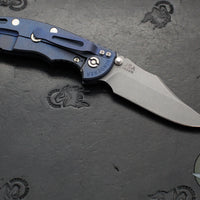 Hinderer XM-18 3.5"- NON FLIPPER- Bowie Edge- Battle Blue Titanium And Black G-10 Handle- Working Finish Blade