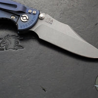 Hinderer XM-18 3.5"- NON FLIPPER- Bowie Edge- Battle Blue Titanium And Black G-10 Handle- Working Finish Blade