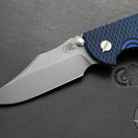 Hinderer XM-18 3.5"- NON FLIPPER- Bowie Edge- Battle Blue Titanium And BlueBlack G-10 Handle- Working Finish Blade