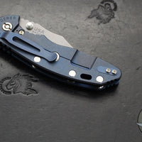 Hinderer XM-18 3.5"- NON FLIPPER- Bowie Edge- Battle Blue Titanium And BlueBlack G-10 Handle- Working Finish Blade