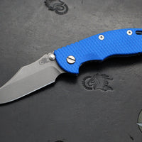 Hinderer XM-18 3.5"- NON FLIPPER- Bowie Edge- Battle Blue Titanium And Blue G-10 Handle- Working Finish Blade