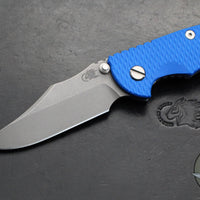 Hinderer XM-18 3.5"- NON FLIPPER- Bowie Edge- Battle Blue Titanium And Blue G-10 Handle- Working Finish Blade