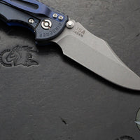 Hinderer XM-18 3.5"- NON FLIPPER- Bowie Edge- Battle Blue Titanium And Blue G-10 Handle- Working Finish Blade