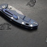 Hinderer XM-18 3.5"- NON FLIPPER- Bowie Edge- Battle Blue Titanium And Blue G-10 Handle- Working Finish Blade