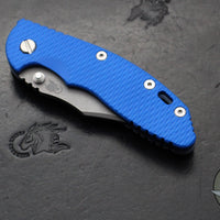 Hinderer XM-18 3.5"- NON FLIPPER- Bowie Edge- Battle Blue Titanium And Blue G-10 Handle- Working Finish Blade