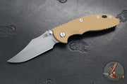 Hinderer XM-18 3.5"- NON FLIPPER- Bowie Edge- Battle Blue Titanium And Coyote Tan G-10 Handle- Working Finish Blade