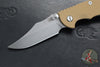 Hinderer XM-18 3.5"- NON FLIPPER- Bowie Edge- Battle Blue Titanium And Coyote Tan G-10 Handle- Working Finish Blade