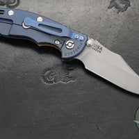 Hinderer XM-18 3.5"- NON FLIPPER- Bowie Edge- Battle Blue Titanium And Coyote Tan G-10 Handle- Working Finish Blade