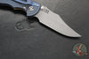 Hinderer XM-18 3.5"- NON FLIPPER- Bowie Edge- Battle Blue Titanium And Coyote Tan G-10 Handle- Working Finish Blade