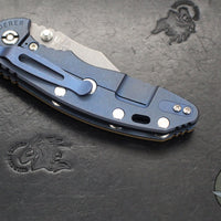 Hinderer XM-18 3.5"- NON FLIPPER- Bowie Edge- Battle Blue Titanium And Coyote Tan G-10 Handle- Working Finish Blade