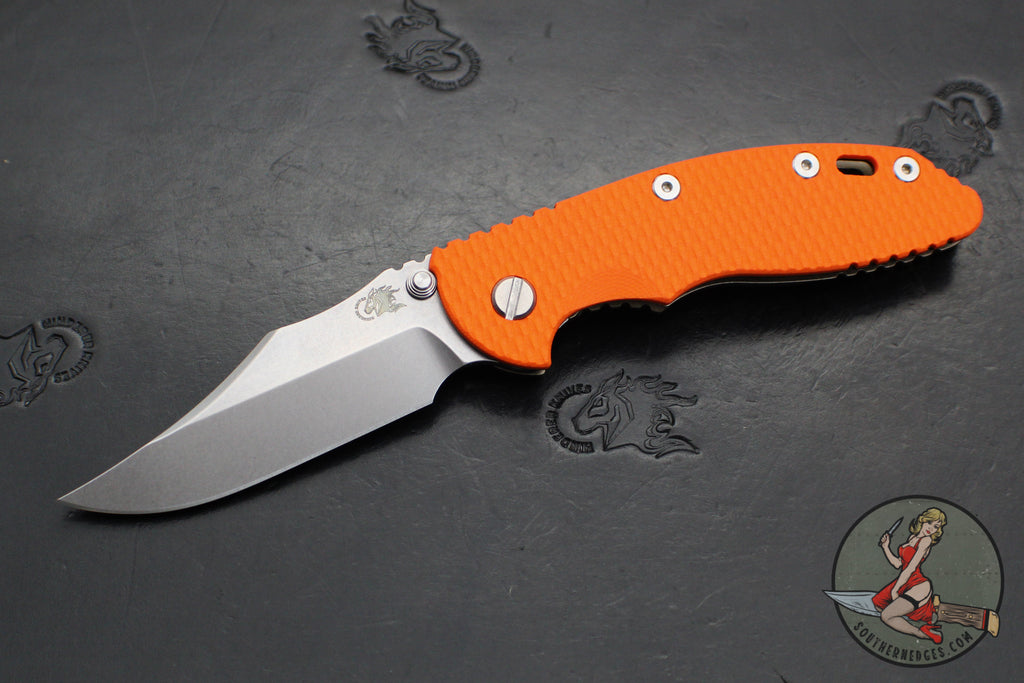 Hinderer XM-18 3.5"- NON FLIPPER- Bowie Edge- Stonewash Bronze Ti And Orange G-10- Stonewash Finished S45VN Steel Blade