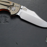 Hinderer XM-18 3.5"- NON FLIPPER- Bowie Edge- Stonewash Bronze Ti And Orange G-10- Stonewash Finished S45VN Steel Blade