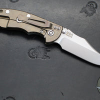 Hinderer XM-18 3.5"- NON FLIPPER- Bowie Edge- Stonewash Bronze Ti And Translucent Green G-10- Stonewash Finished S45VN Steel Blade