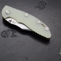 Hinderer XM-18 3.5"- NON FLIPPER- Bowie Edge- Stonewash Bronze Ti And Translucent Green G-10- Stonewash Finished S45VN Steel Blade