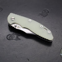 Hinderer XM-18 3.5"- NON FLIPPER- Bowie Edge- Stonewash Finished Ti And Translucent Green G-10- Stonewash Finished S45VN Steel Blade