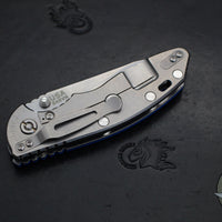 Hinderer XM-18 3.5"- Non-Flipper- Slicer Edge- Stonewash Ti and Blue G-10- Stonewash Blade