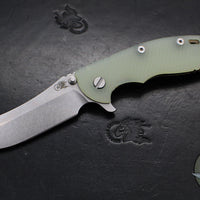 Hinderer XM-18 3.5"- Skinner Edge-Stonewash Bronze Finished Ti And Translucent Green G-10- Stonewash Finished Blade- S45VN