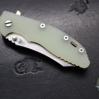 Hinderer XM-18 3.5"- Skinner Edge-Stonewash Bronze Finished Ti And Translucent Green G-10- Stonewash Finished Blade- S45VN