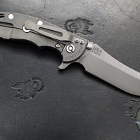 Hinderer XM-18 3.5"- Skinner Edge-Working Finish Ti And Blue G-10- Working Finish Blade- S45VN