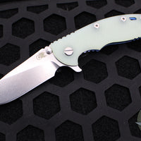 Hinderer XM-18 3.5"- Slicer Edge- Stonewash Blue Finished Titanium and Translucent Green G-10- Stonewash Finished S45VN Blade