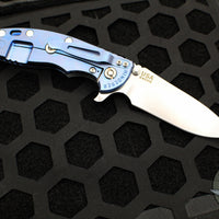 Hinderer XM-18 3.5"- Slicer Edge- Stonewash Blue Finished Titanium and Translucent Green G-10- Stonewash Finished S45VN Blade