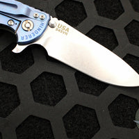 Hinderer XM-18 3.5"- Slicer Edge- Stonewash Blue Finished Titanium and Translucent Green G-10- Stonewash Finished S45VN Blade