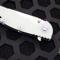 Hinderer XM-18 3.5"- Slicer Edge- Stonewash Blue Finished Titanium and Translucent Green G-10- Stonewash Finished S45VN Blade