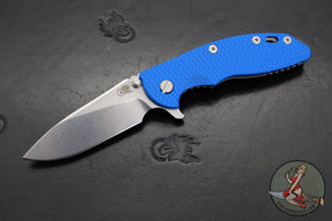 Hinderer XM-18 3.5"- Slicer Edge- Stonewash Finished Titanium and Blue G-10- Stonewash Finished S45VN Blade