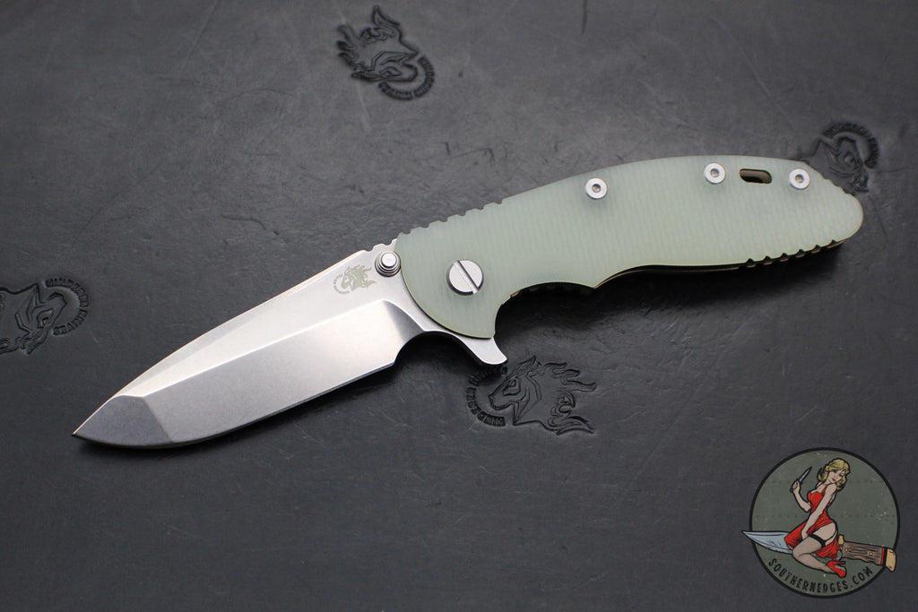 Hinderer XM-18 3.5"- Spanto Edge-  Stonewash Bronze Finished Ti And Translucent Green G-10- S45VN Stonewash Finished Blade