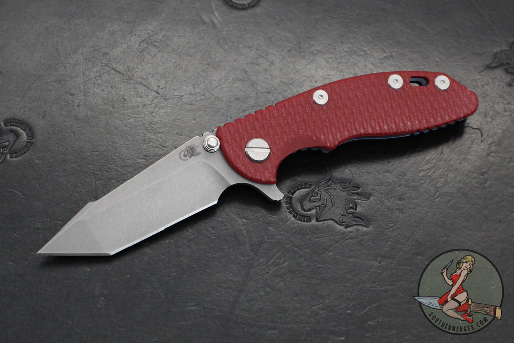 Hinderer XM-18 3.0"- Harpoon Tanto- Battle Blue Titanium And Various G-10 Handles- Working  Finish S45VN Blade