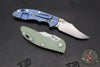 Hinderer XM-18 3.5"- NON FLIPPER- Bowie Edge- Blue Bead Blast Titanium And Various G-10 Scales- Stonewash Finished Magnacut Blade