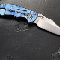 Hinderer XM-18 3.5"- NON FLIPPER- Bowie Edge- Assembly Special- Special Anodized- Stonewash Blue Ti And Smooth Black G-10- Blue Ti Hardware- Stonewash Finished S45VN Steel Blade