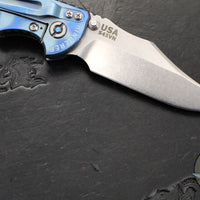 Hinderer XM-18 3.5"- NON FLIPPER- Bowie Edge- Assembly Special- Special Anodized- Stonewash Blue Ti And Smooth Black G-10- Blue Ti Hardware- Stonewash Finished S45VN Steel Blade