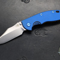 Hinderer XM-18 3.5"- NON FLIPPER- Bowie Edge- Assembly Special- Double Anodized- Stonewash Bronze/Blue Ti And Smooth BlueBlack G-10- Blue Ti Hardware- Stonewash Finished S45VN Steel Blade