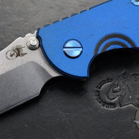 Hinderer XM-18 3.5"- NON FLIPPER- Bowie Edge- Assembly Special- Double Anodized- Stonewash Bronze/Blue Ti And Smooth BlueBlack G-10- Blue Ti Hardware- Stonewash Finished S45VN Steel Blade