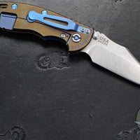 Hinderer XM-18 3.5"- NON FLIPPER- Bowie Edge- Assembly Special- Double Anodized- Stonewash Bronze/Blue Ti And Smooth BlueBlack G-10- Blue Ti Hardware- Stonewash Finished S45VN Steel Blade