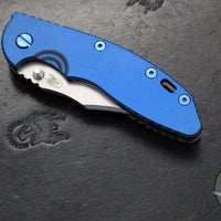 Hinderer XM-18 3.5"- NON FLIPPER- Bowie Edge- Assembly Special- Double Anodized- Stonewash Bronze/Blue Ti And Smooth BlueBlack G-10- Blue Ti Hardware- Stonewash Finished S45VN Steel Blade